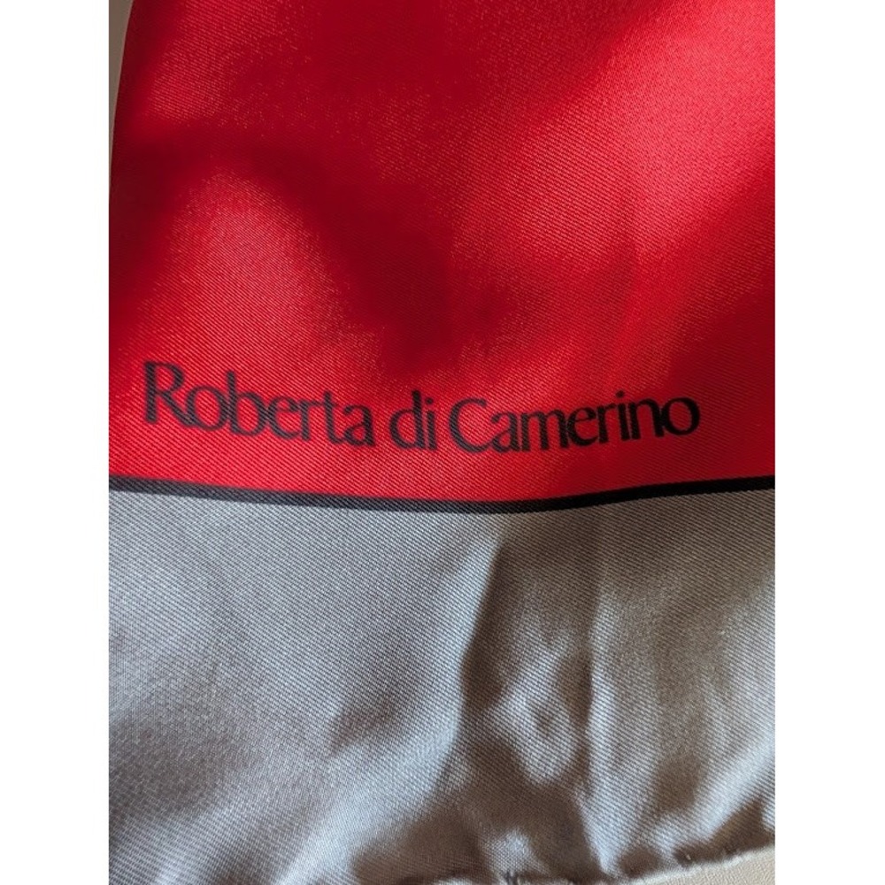 Vintage Roberta di Camerino Red Grey Silk Square Scarf Geometric Belt Motif - Picture 7 of 11
